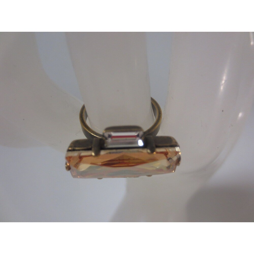 DANNIJO Paula light amber crystal Rectangle Brss ring Sz 5 NWOT $195 - Picture 3 of 8
